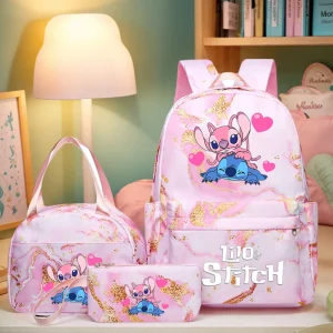 Set da 3 pezzi Lilo Stitch Zaino per studenti per bambini Zaino per ragazza Ragazzo Borsa a tracolla doppia Borsa per penne da viaggio Bookbag Set per laptop Regalo di festa 1
