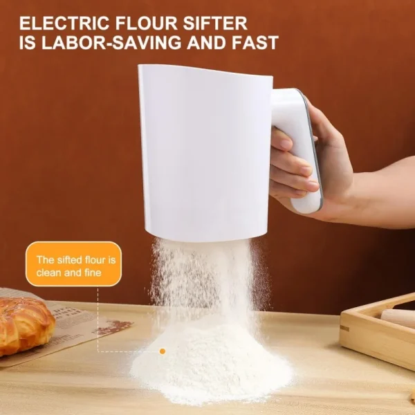Setaccio per farina elettrico Filtro per shaker per polvere portatile per zucchero a velo Cottura di pasticceria Strumenti per setacciatura Setaccio per farina 2