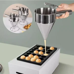 Dispenser per imbuto liquido in acciaio inossidabile da 600/1200 ml, strumento per palline di polpo, accessori da cucina con manico e staffa 1