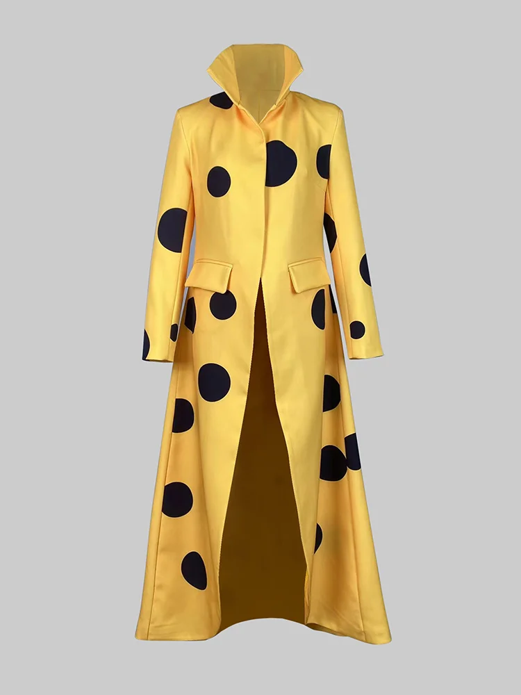 Beautyblue Cappotto di lana a pois Giacca lunga da donna 2025 Nuova manica lunga con giunto diviso Risvolto Elegante Capispalla giallo Donna 4