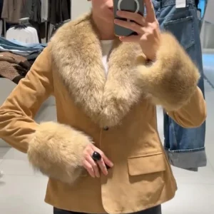 Giacca da donna patchwork in pelliccia sintetica da strada Cappotto elegante da donna con bottoni tascabili a maniche lunghe solido 2025 Capispalla da donna autunno inverno 1