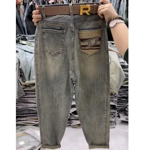 Autunno New Loose Fit Slim vita alta Plus Size gamba dritta Jeans gamba larga donna nove punti vecchio papà Harem pantaloni carota 1