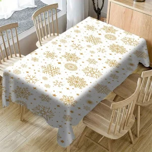 Merry Christmas Golden snowflakes Tablecloth Holiday decorations Winter Christmas Holidays Kitchen Dining tablecloth Christmas decorations 1