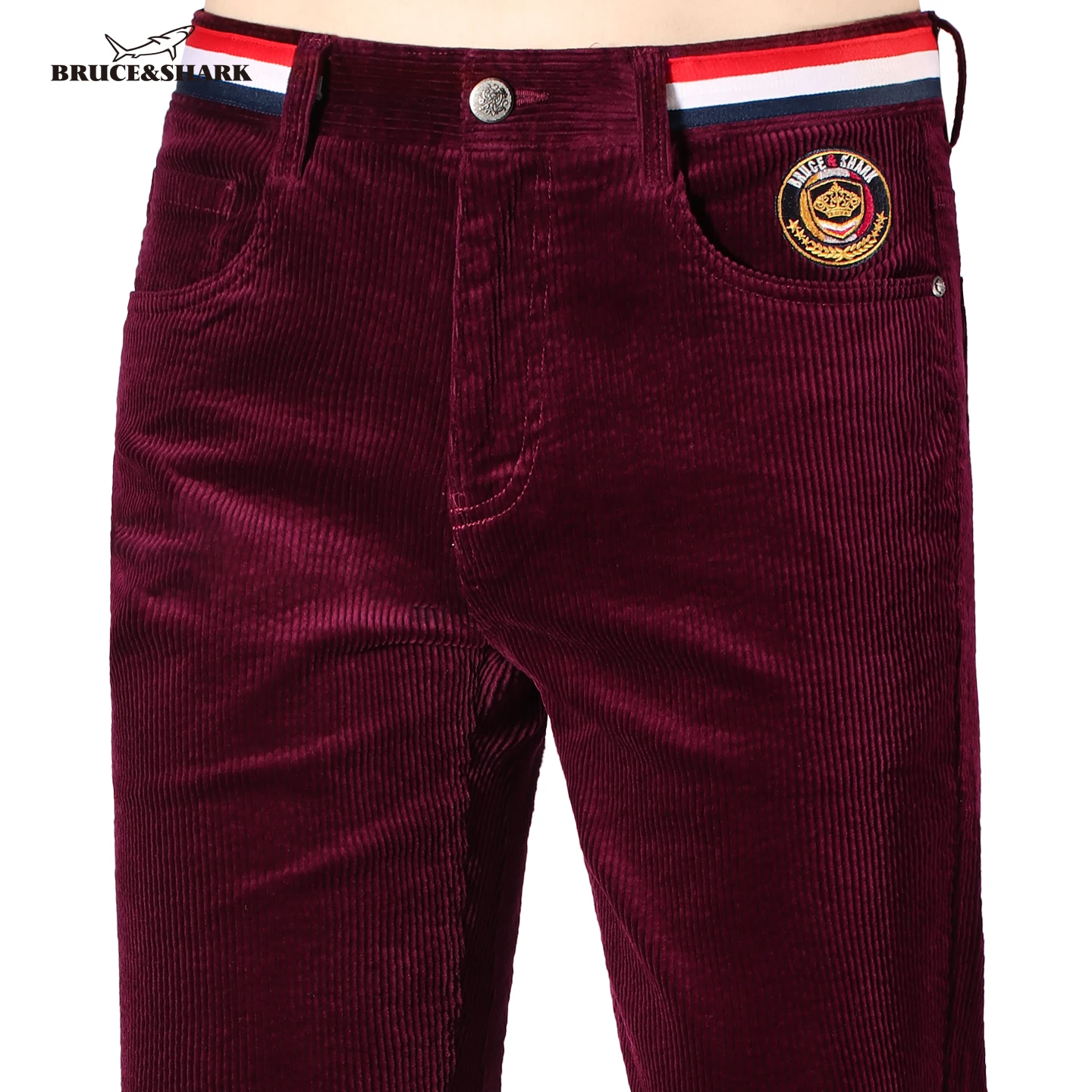 Pantaloni invernali da uomo in velluto a coste 2025, pantaloni da uomo in cotone addensato elasticizzato casual, pantaloni coreani dritti a vita media rossi taglie forti 1