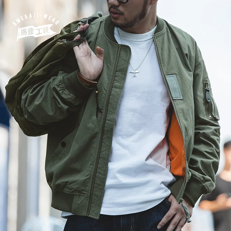 Maden uomo MA-1 volo Bomber giacche e t-shirt Vintage Air Pilot Jacket Green Baseball Suit Coat 2 pezzi top 2