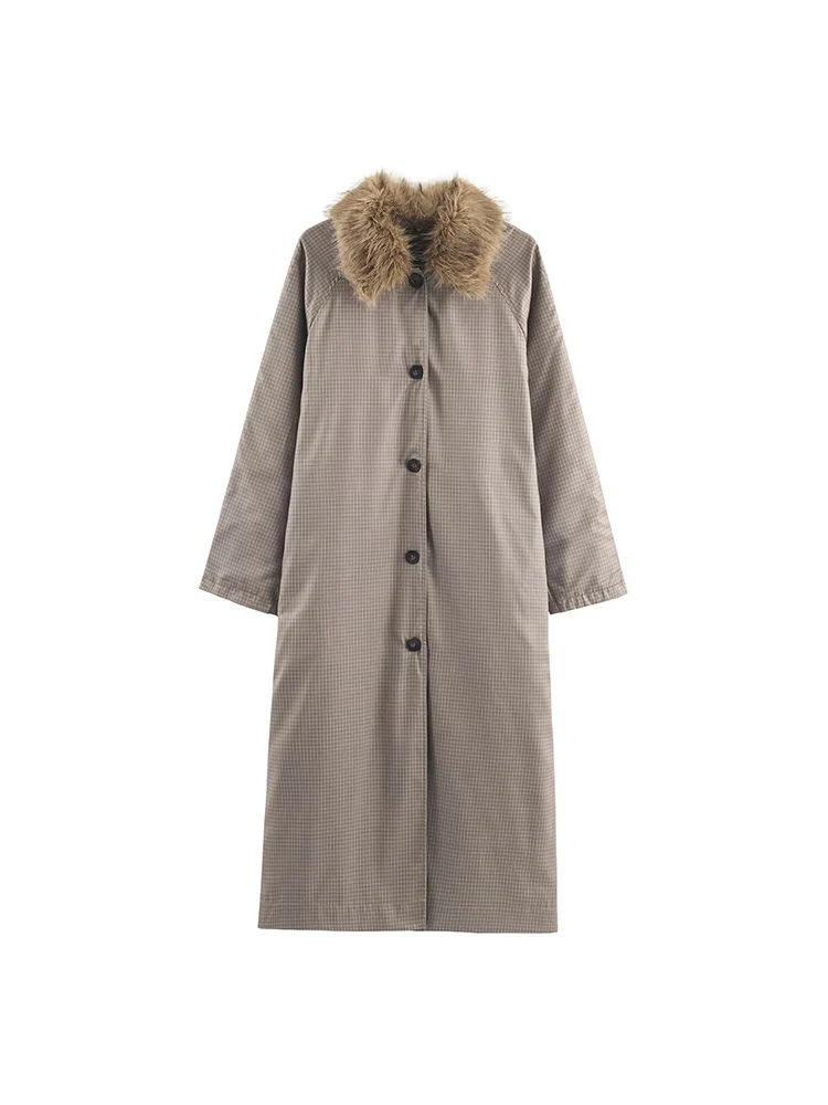 Stile europeo e americano autunno e inverno nuova tendenza della moda abbigliamento da donna fronte-retro con trincea effetto risvolto in pelliccia sintetica 1