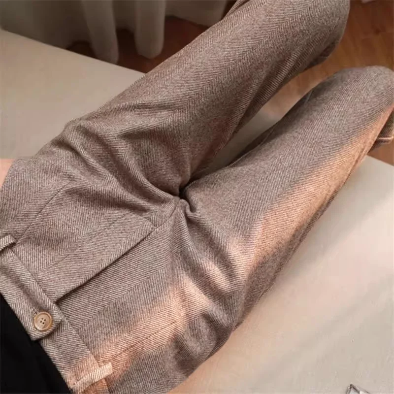 2025 Autunno Inverno Posto di lavoro Pantaloni da abito casual a vita alta Pantaloni da donna da ufficio Pantaloni di lana Pantaloni a matita Harem da donna 4