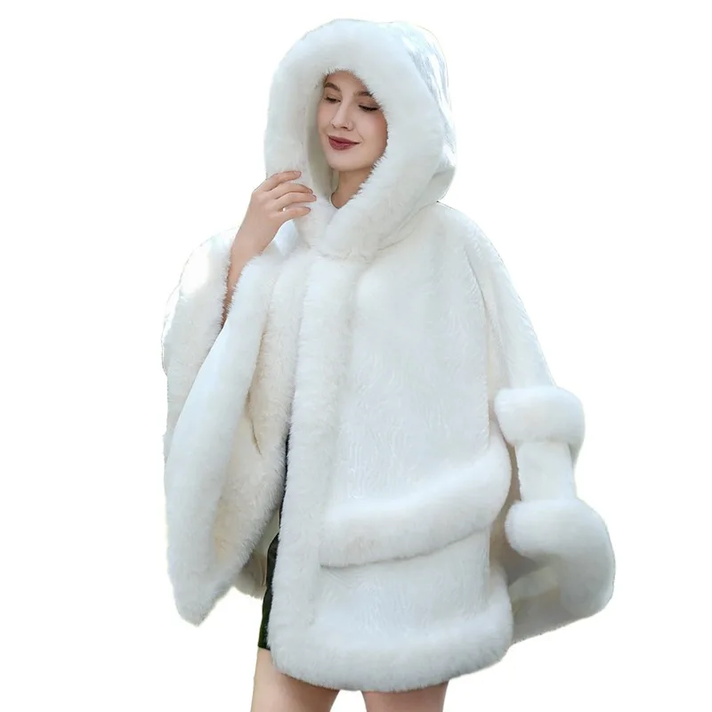 ZXRYXGS Temperamento Tendenza Scialle Bianco 2025 Nuovo Autunno Inverno Lavorato A Maglia Cappotto di Pelliccia Sintetica Elegante Moda Giubbotti Donne Cappotti Caldi 5