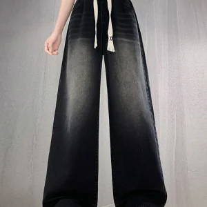 Jeans taglie forti Wasit alti elastici per donna 2024 autunno nuovo arrivo jeans neri a figura intera donna streetwear pantaloni denim Casual 1