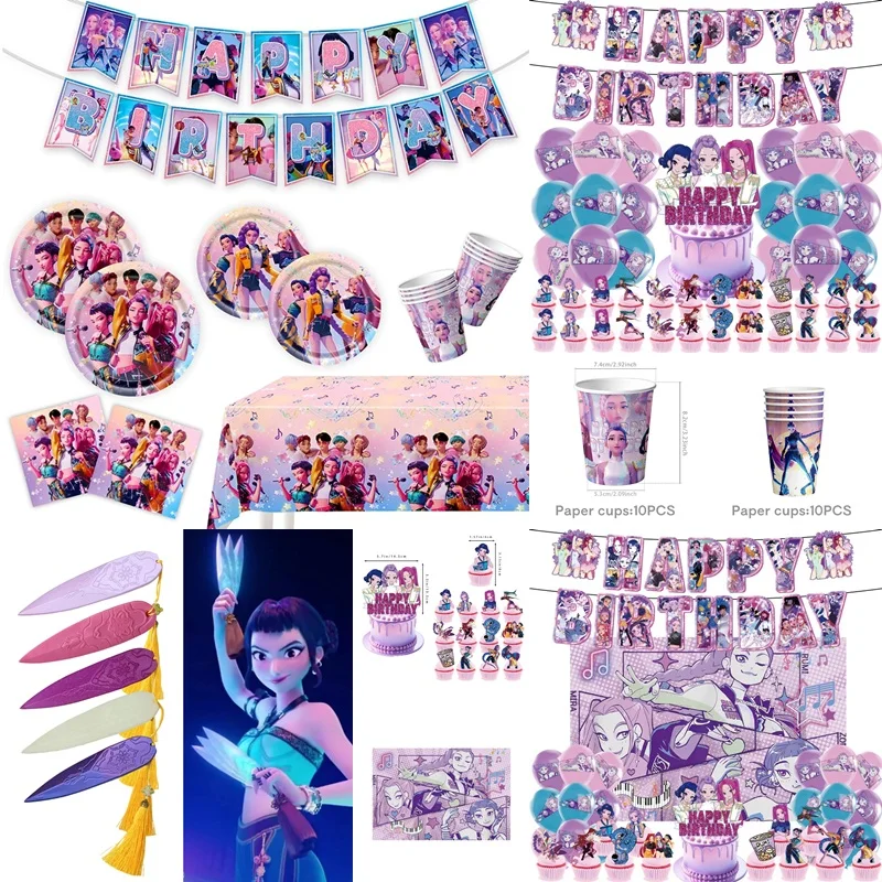 Kpop Demon Hunter Set di stoviglie per compleanno Forniture per feste di compleanno Kpop Warriors Compleanno Decorazione fai da te Set di stoviglie usa e getta 1