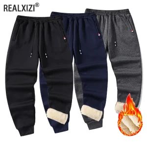 Pantaloni lunghi termici in pile addensato da uomo Pantaloni invernali in lana d'agnello caldi Pantaloni da jogging casual con coulisse Pantaloni sportivi maschili 1