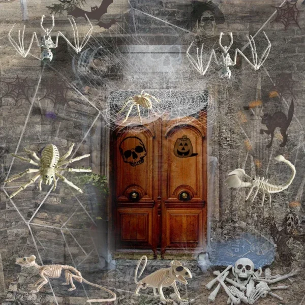 Decorazioni di Halloween: oggetti di scena scheletro realistici con pipistrelli e scorpioni, ossa di animali in plastica per case stregata, bar e scherzi 6