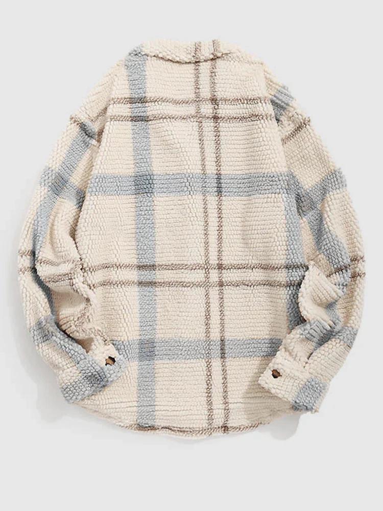 2025 Giacca scozzese da uomo a maniche lunghe in pile con cappuccio Giacche Autunno Inverno Cappotto caldo Camicia abbottonata Giacche 2