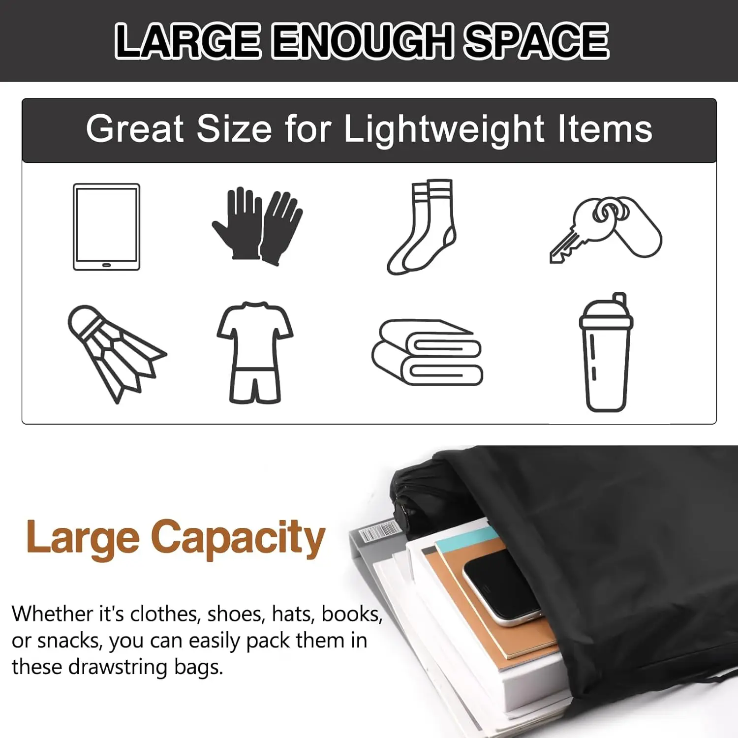 Zaino con coulisse con logo personalizzato da 10/20/30/50 pezzi - Sacco sportivo leggero per esterni per escursioni, campeggio, palestra e viaggi 5