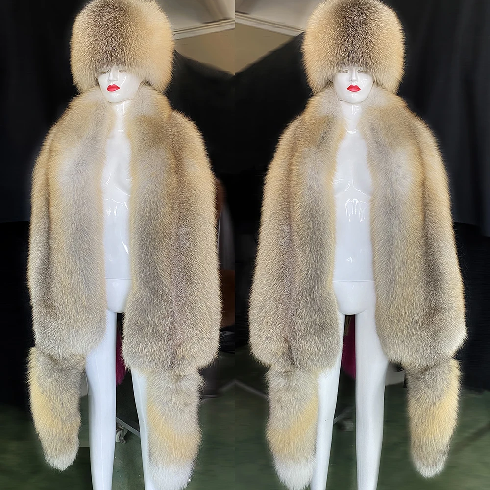 YOLOAgain 2025 Sciarpa di pelliccia di volpe reale di lusso calda invernale da donna Sciarpa di pelliccia di volpe naturale Scialle femminile 3