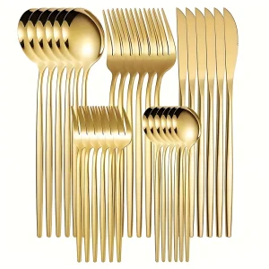 Set di posate in argento dorato da 30 pezzi Set di posate per coltello forchetta cucchiaio da tavola in acciaio inossidabile Set di posate di lusso da cucina per festival 1