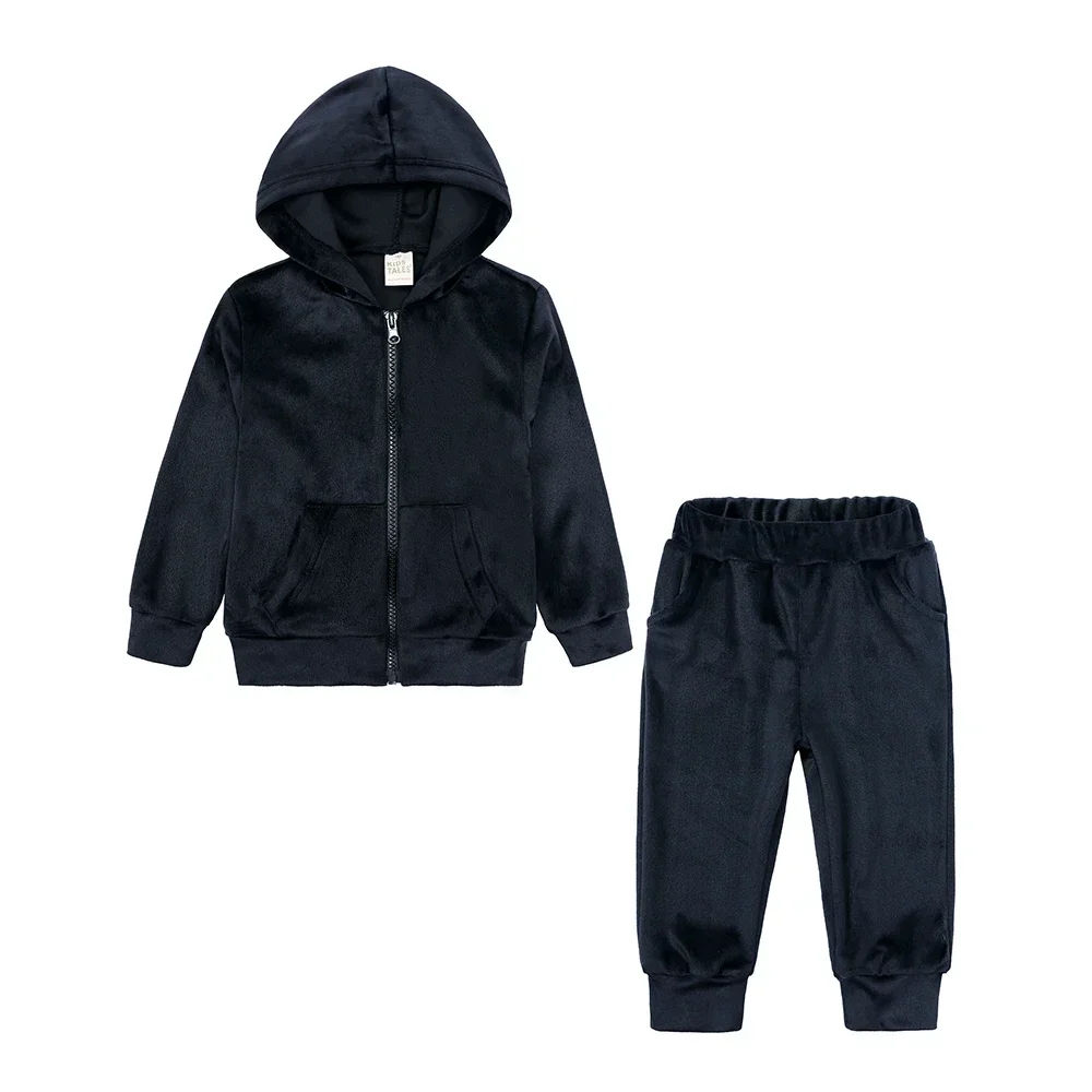 2 pezzi bambini ragazzi ragazze felpe con cappuccio in velluto abiti bambino bambino inverno manica lunga felpa + tuta tuta abbigliamento per bambini Set 4