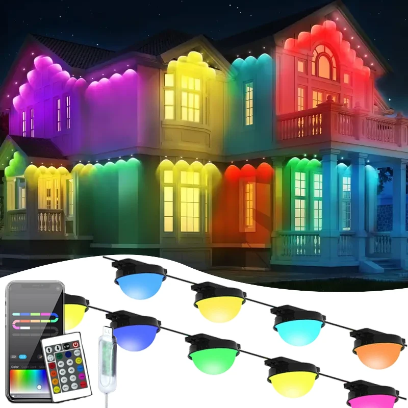 Luce decorativa per grondaia esterna RGB Luce colorata per trasformazione APP Telecomando Luce a risparmio energetico per decorazioni per feste 1