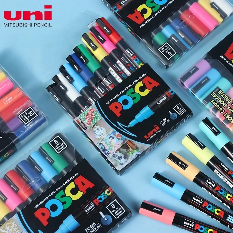 Giappone Uni POSCA Pennarelli Set Penna per vernice acrilica a base d'acqua Pittura su roccia PC-1M PC-3M PC-5M PC-8K PC-17K Gamma di colori completi Disegno 2