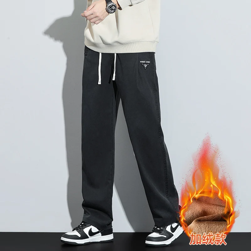 Pantaloni cargo da uomo a gamba larga con gamba dritta allentata foderata in pile Lyocell 2025 Pantaloni lunghi casual caldi autunno inverno Plus Size 5XL 3