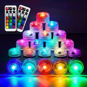 Mini luci a LED sommergibili, piccole candele da tè a LED impermeabili con batteria remota alimentata a LED, cambio colore RGB per vaso 1