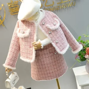 Bambini 2 pezzi set di vestiti di tweed ragazza moda primavera inverno bambini abiti per 1-10 anni elegante dolce vestito vestiti per bambini 1