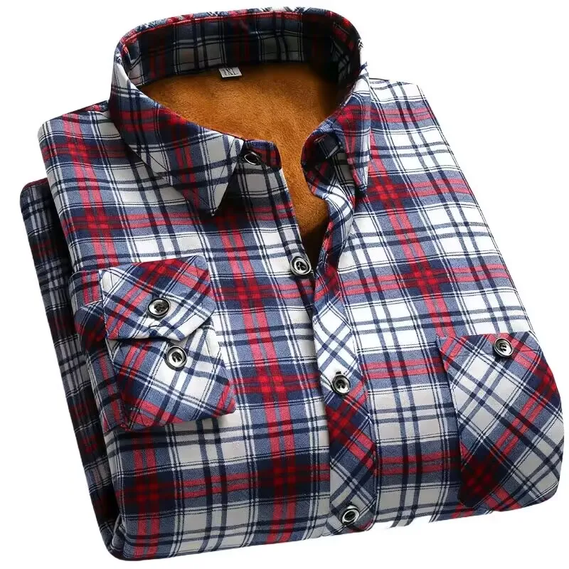 Camicia termica da uomo 2025 Camicia scozzese ispessita invernale per papà Camicia casual da lavoro a maniche lunghe da uomo di mezza età Colori multipli 1