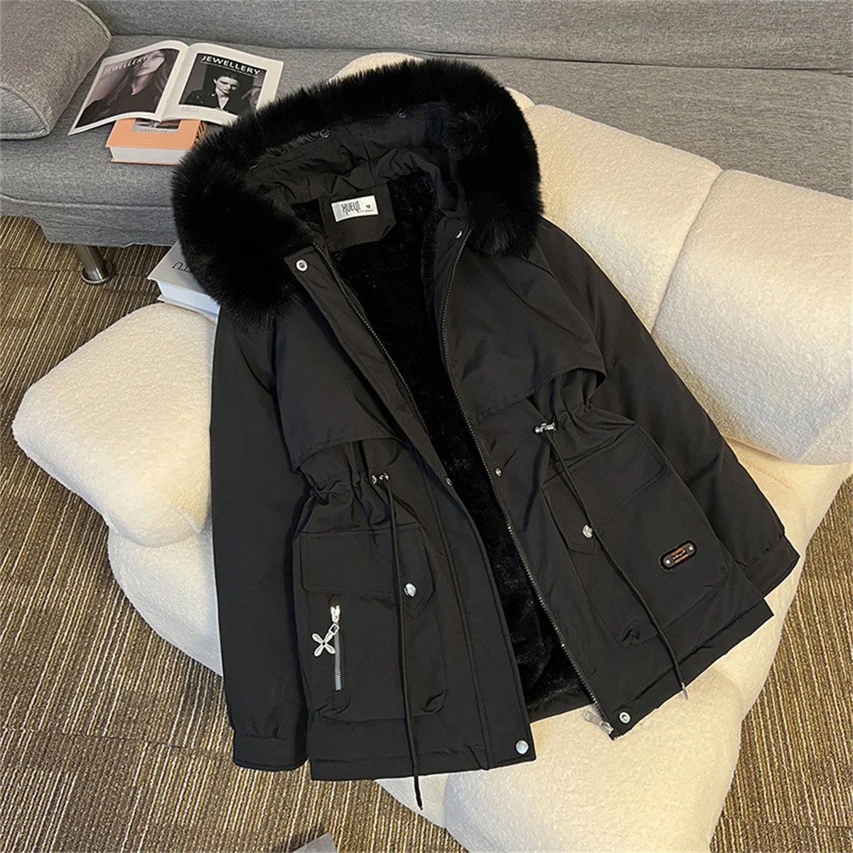 Giacca Parka invernale calda da donna nuova moda coreana allentata con cappuccio spesso cappotto imbottito in cotone casual soprabito femminile top casual da donna 2
