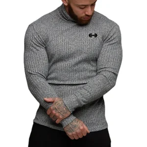 Autunno traspirante Qucik Dry lavorato a maglia da uomo Sport Slim Fit manica lunga dolcevita T-shirt palestra fitness pullover capispalla maglioni 1