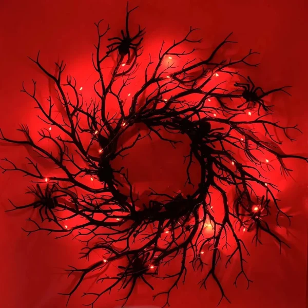 Decorazione di Halloween ghirlanda ramo nero con corde a LED ragno luce alimentata a batteria per la decorazione della parete della porta d'ingresso della casa del partito 1