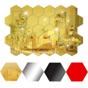 24 pezzi adesivo specchio esagonale oro autoadesivo mosaico piastrelle adesivo da parete decalcomanie camera da letto fai da te soggiorno bagno decorazioni per la casa 1