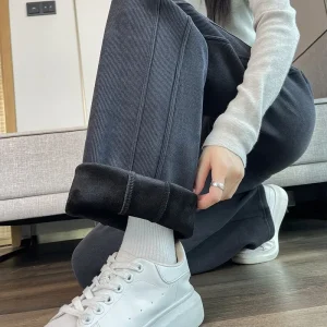 Pantaloni a gamba larga foderati in pile taglie forti Pantaloni a gamba dritta casual spessi drappeggiati autunno inverno da donna nuovo stile 1