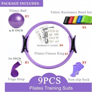 Kit globale per pilates da 9 pezzi, attrezzatura per il fitness yoga, allenamento per la forza centrale, inclusi 5 fasce di resistenza Accessori per il fitness 1