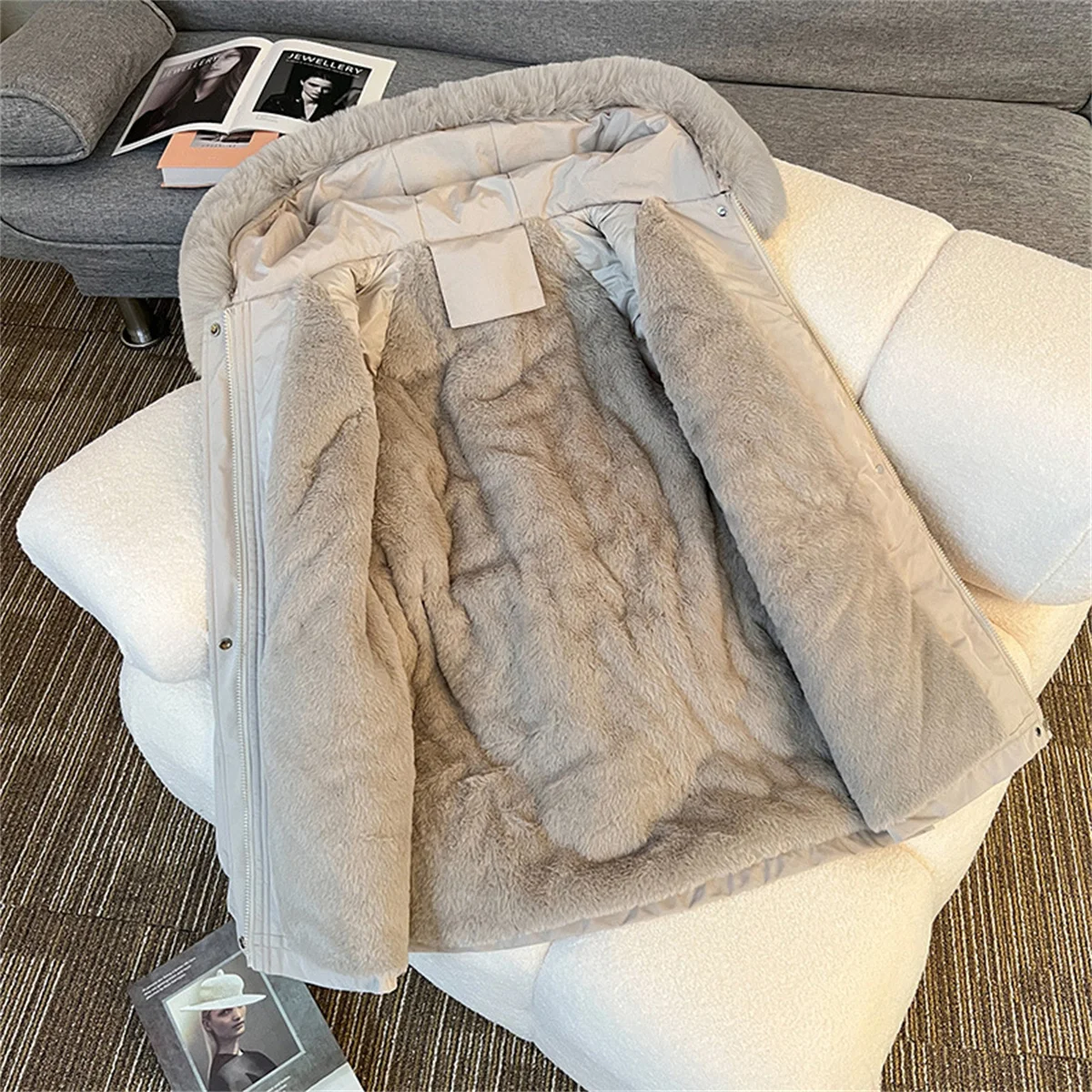 Giacca Parka invernale calda da donna nuova moda coreana allentata con cappuccio spesso cappotto imbottito in cotone casual soprabito femminile top casual da donna 5