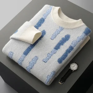 Nuovo 100% pura lana cashmere uomo O-Collo Pullover 2025 Autunno/Inverno abbinamenti di colore Top Casual moda spessa maglione di grandi dimensioni 1