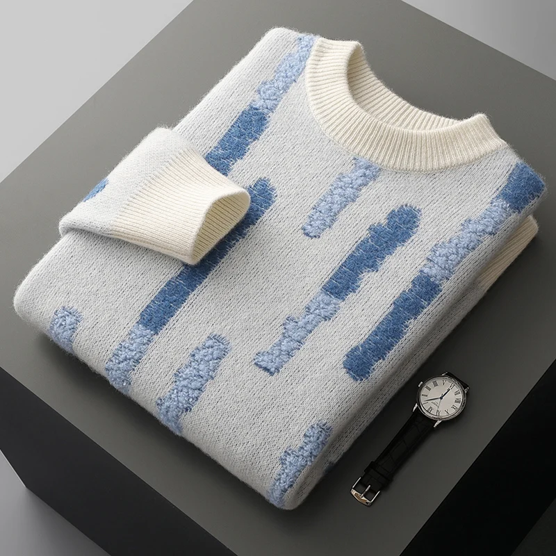 Nuovo 100% pura lana cashmere uomo O-Collo Pullover 2025 Autunno/Inverno abbinamenti di colore Top Casual moda spessa maglione di grandi dimensioni 1