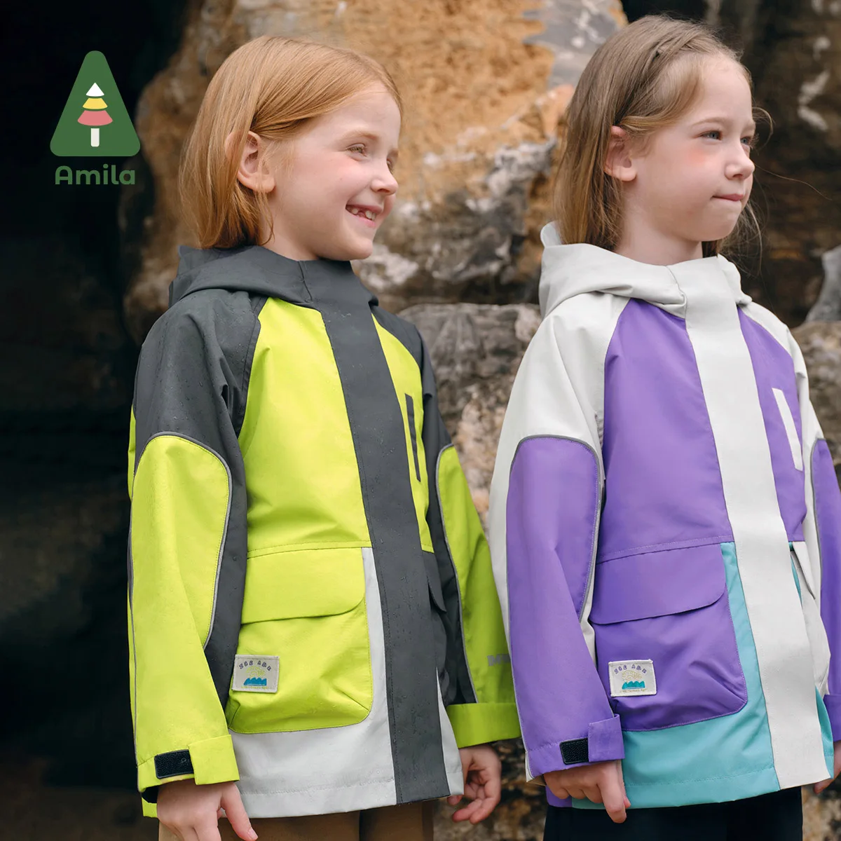 Amila Giacca per bambini 2024 Autunno Nuovi ragazzi e ragazze Cappotto giacca a vento a tre prove di colore a contrasto per sport all'aria aperta di alta qualità 2
