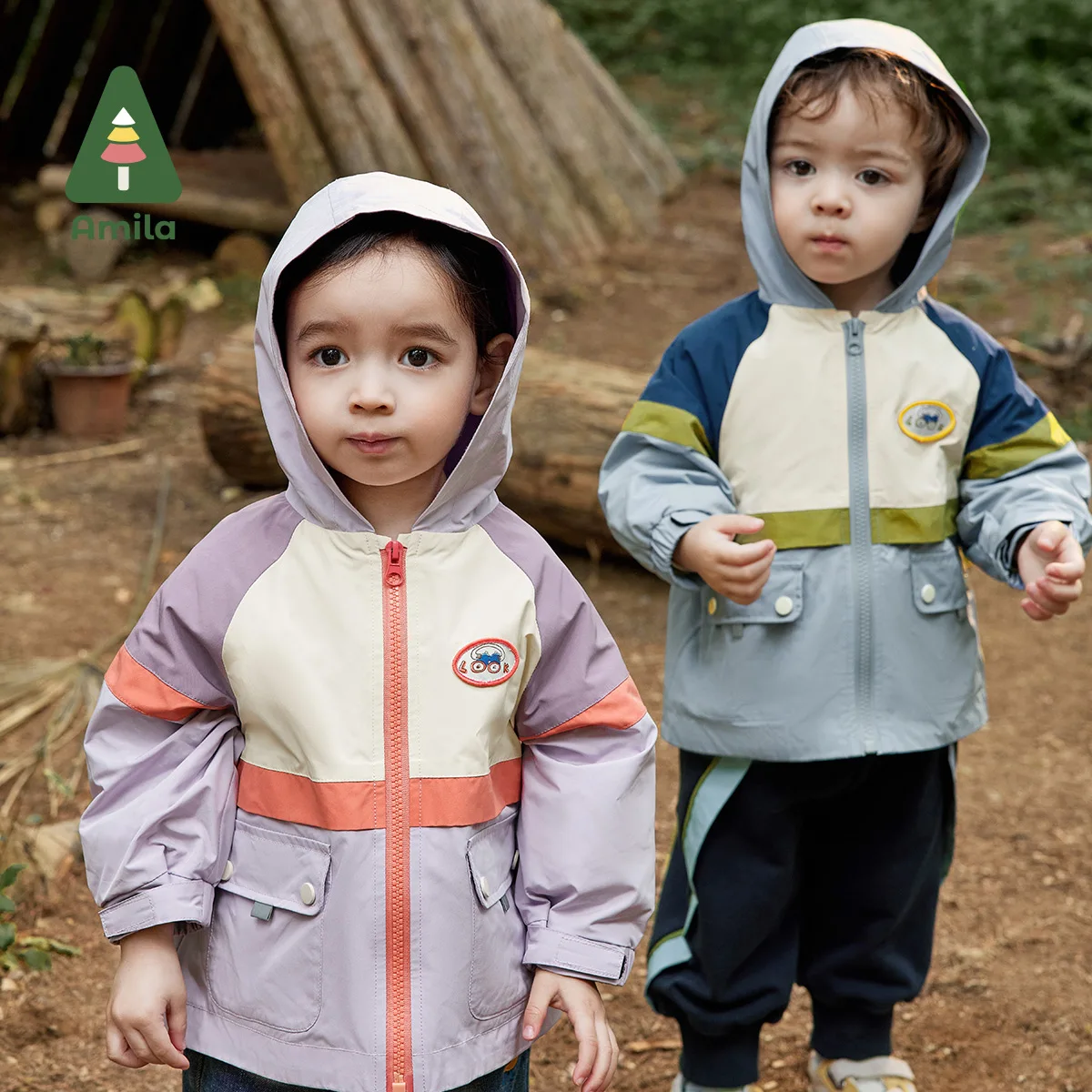 Amila Baby Jacket 2023 autunno New Contrast Color Design cuciture polsini regolabili moda Warm Girls Boys Cute Children Clothes 1