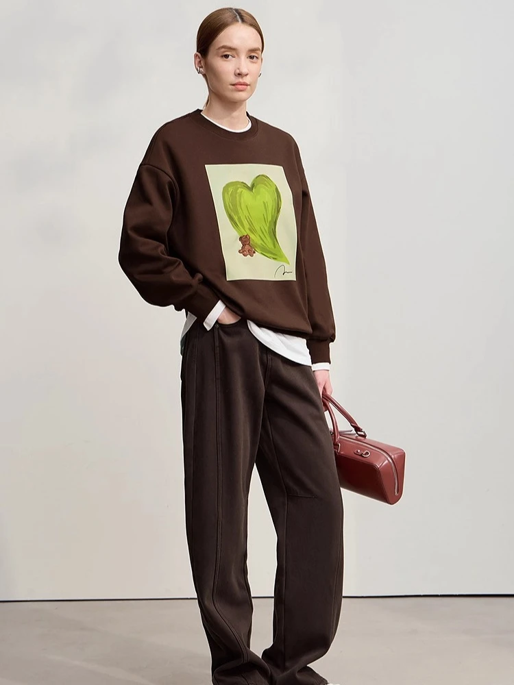 Amii Jeans in cotone 2025 Inverno Nuovo colore solido Pantaloni in denim larghi a gamba larga Addensare Pantaloni jeans versatili caldi per le signore 12554073 3