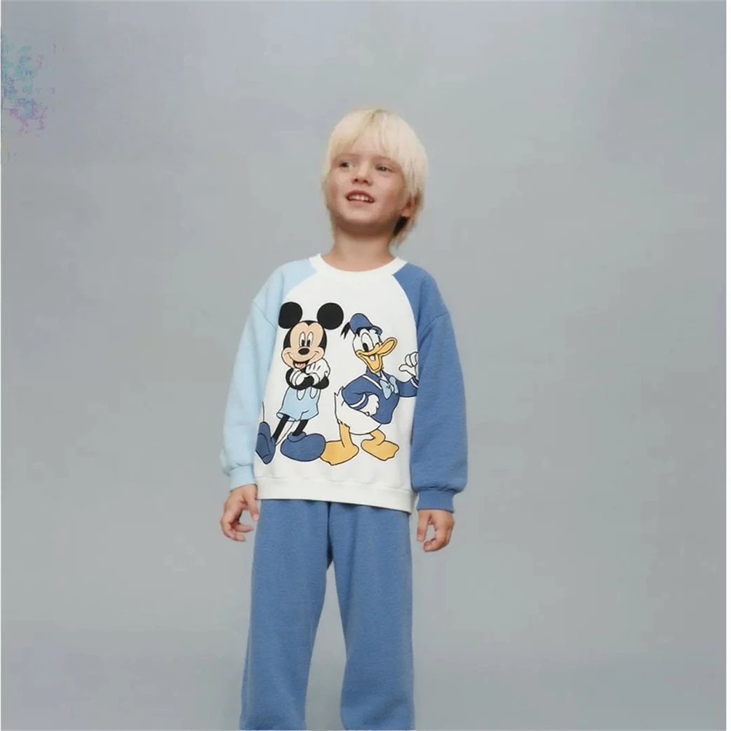 Costume primavera/autunno per bambini Completi a maniche lunghe Felpe stampate Topolino + pantaloni Set due pezzi Ragazzi Abiti da cartone animato per bambini 2