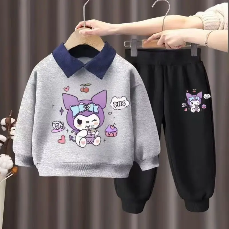 Autunno Kid Vestiti per ragazze Set Bambini Ragazzo Risvolto Orso cartone animato Stampato Felpe Pullover Top e pantaloni Fondo Tute 6