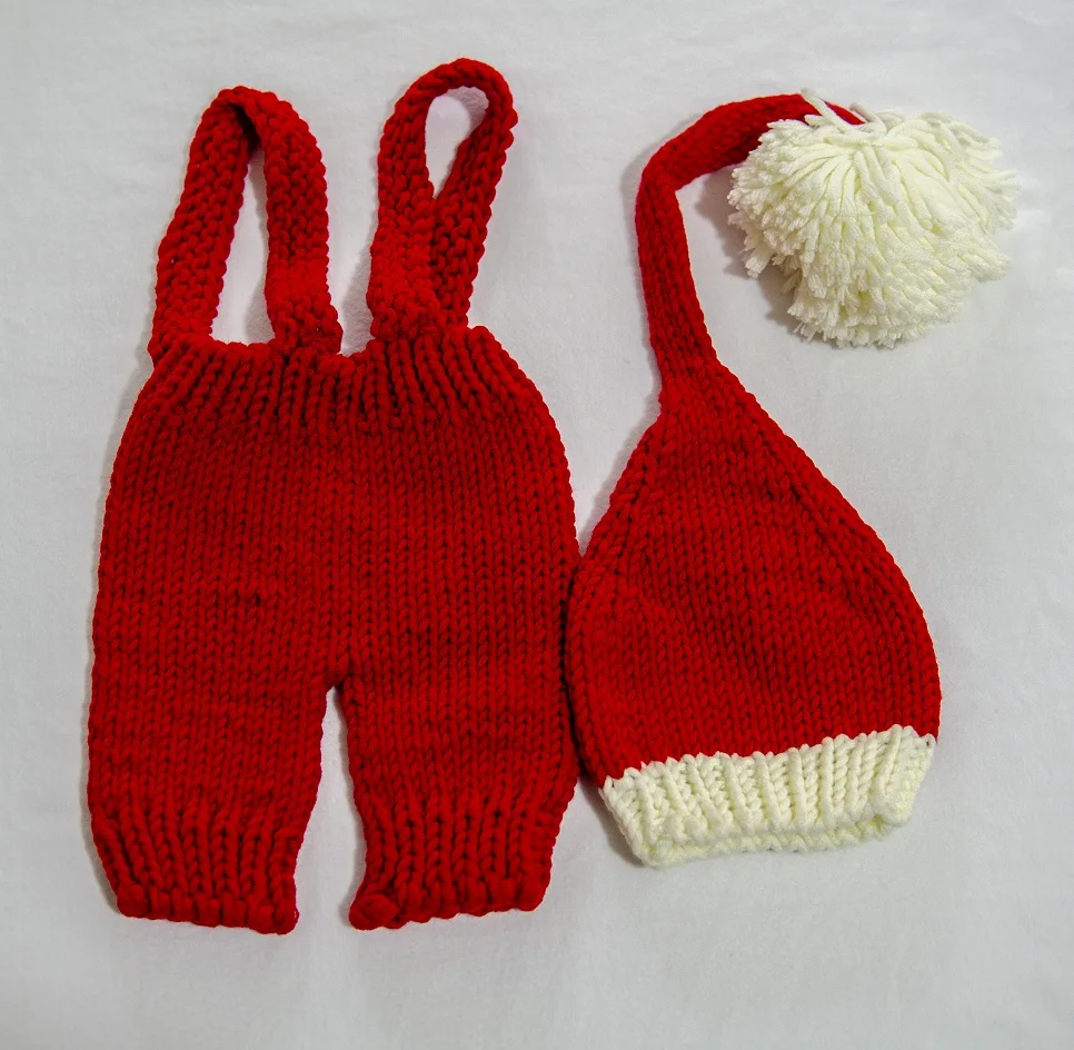 Puntelli per fotografia neonato Cappello Abito natalizio Lavorato a maglia Babbo Natale Pompon all'uncinetto Pagliaccetto per neonato Tuta Servizio fotografico Studio 6