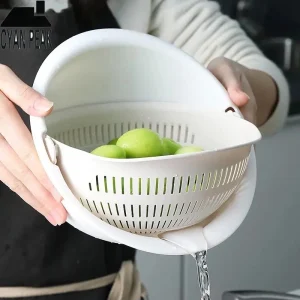 Vassoio per frutta da cucina Cestino drenante per bacino per frutta e verdura rimovibile a doppio strato Cestino per lavaggio rotante per uso domestico creativo 1