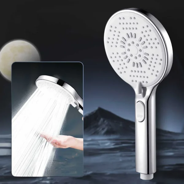 Soffione doccia da bagno con pannello in silicone con arresto dell'acqua a un pulsante per doccia portatile con filtro booster per uscita acqua a 5 funzioni 4