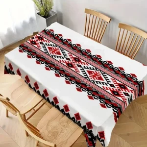 Tovaglia rettangolare stampata geometrica bohémien nera rossa Decorazioni per feste natalizie Tovaglia in poliestere lavabile Decorazioni per la tavola da cucina 1