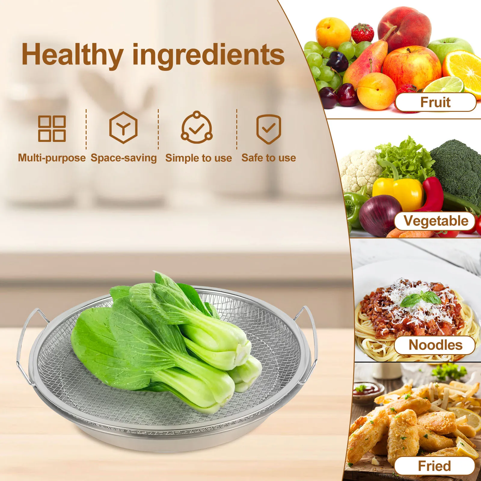 Vassoio per filtro dell'olio Vassoio per scolapiatti per alimenti fritti in acciaio inossidabile Filtro per friggere con vaschetta per gocciolamento Vassoio per filtro dell'olio con cestello di scarico in rete 4