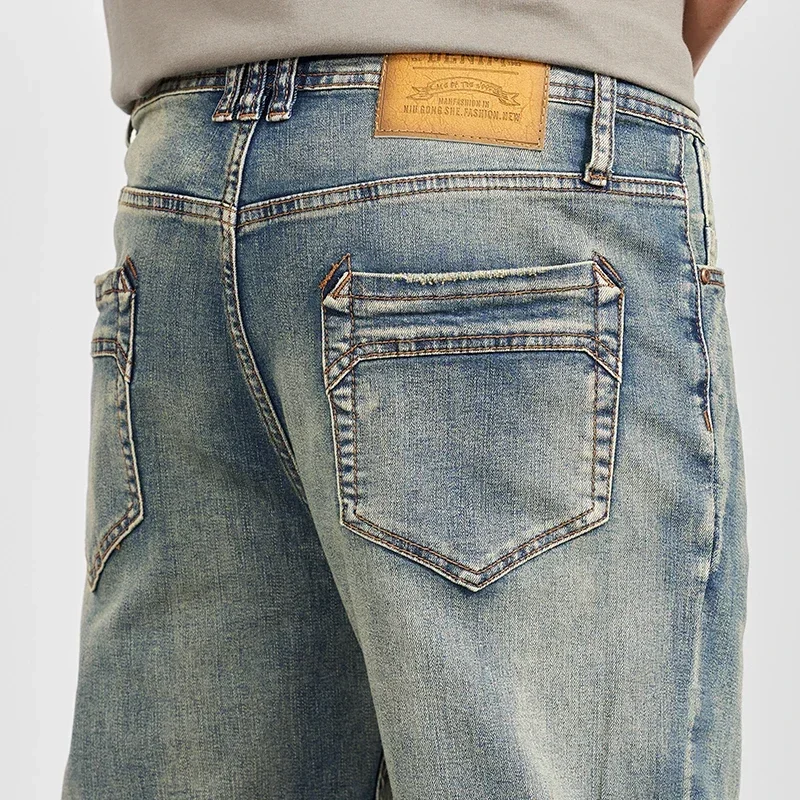 2025 Primavera Autunno Nuovo Sottile Piccolo Dritto Stretch Vintage Cerniera Jeans da Uomo Allentato Stretch Nostalgico Pantaloni Casual da Uomo 1