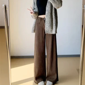 Pantaloni a gamba dritta in velluto a coste retrò donna 2025 moda autunno inverno nuovi pantaloni a vita alta pantaloni solidi abbigliamento da strada casual 1