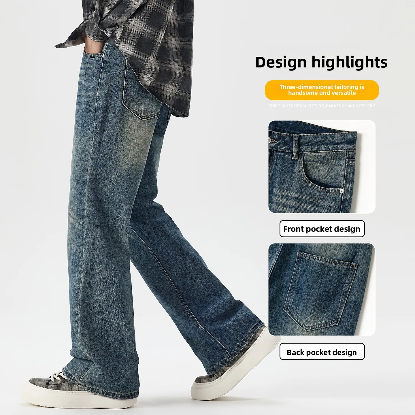 Jeans da strada stile N Autunno Inverno 2025 Nuovi pantaloni da uomo retrò con tubo dritto allentato e fritto 3