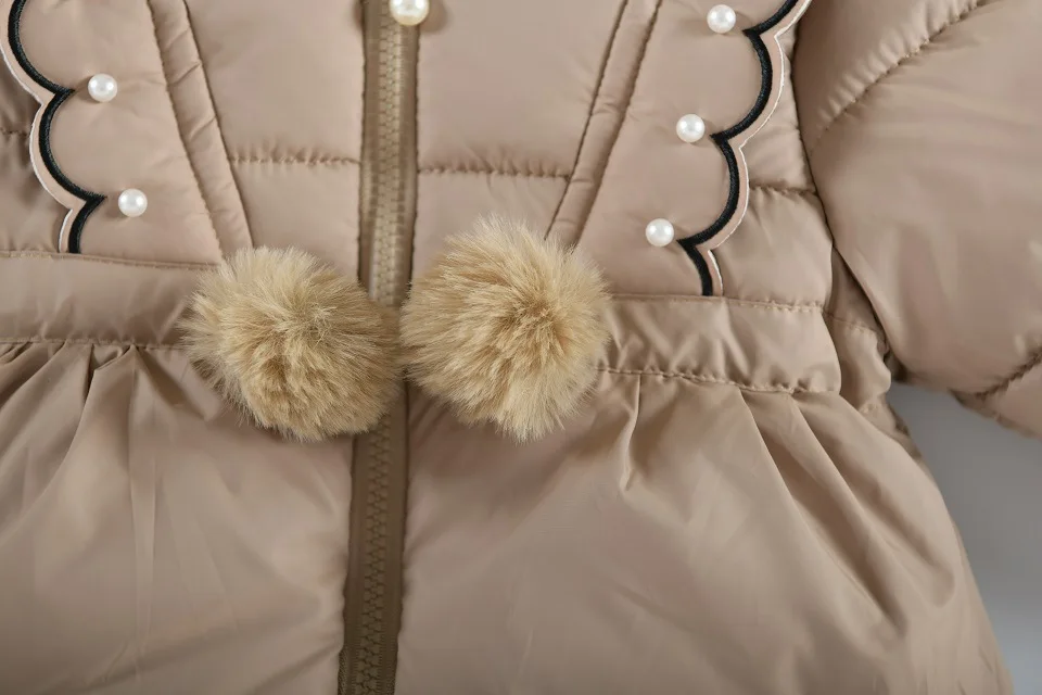 2025 Cappotto antivento con cappuccio Capispalla invernale per ragazze Cappotto in cotone spesso per bambini Ragazze per bambini Giacca calda con perle Colletto in peluche Outdorr 5